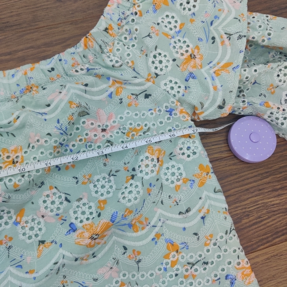 *Laia Anthropologie Seafoam Floral Eyelet Blouse Cotton Feminine Boho Top Small - Picture 6 of 9